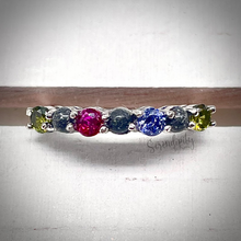 Load image into Gallery viewer, 3mm Seven Stone Round Cremation Ash Ring with Birthstones
