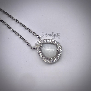 6x8mm Sterling Silver Tear Drop Breast Milk Pendant with a Cubic Zirconia Halo