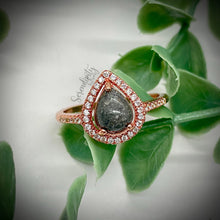 Load image into Gallery viewer, Cremation Keepsake Ring with 6x8mm Teardrop with a Halo of Cubic Zirconia
