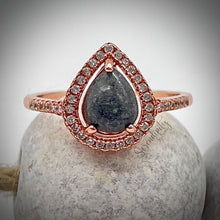 Load image into Gallery viewer, Cremation Keepsake Ring with 6x8mm Teardrop with a Halo of Cubic Zirconia
