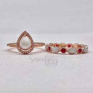 Teardrop Breastmilk Ring with Stackable Birthstone Half Band