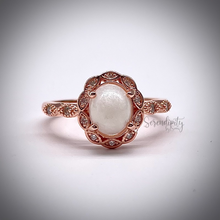 Load image into Gallery viewer, 6x8mm Oval Breast Milk Keepsake Ring with Marquise Halo and Band of Cubic Zirconia
