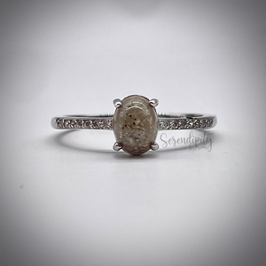 Simple Oval Cremation Keepsake Ring with Cubic Zirconia Band