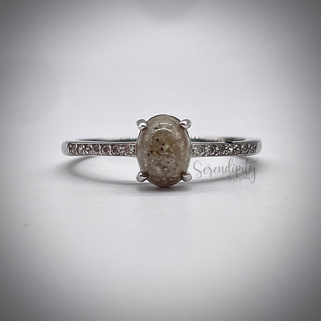 Simple Oval Cremation Keepsake Ring with Cubic Zirconia Band