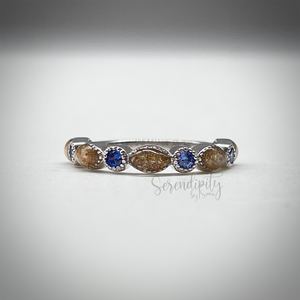 Cremation Ash Half Band Memorial Ring with Birthstones