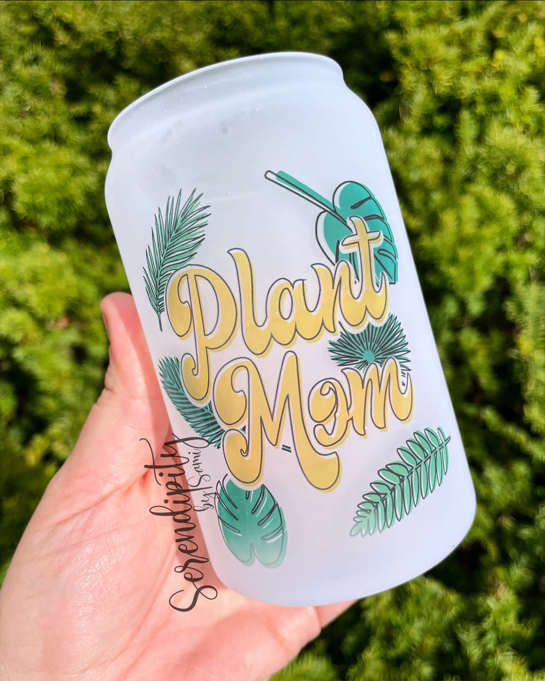 Plant Mom Glass Can Frosted