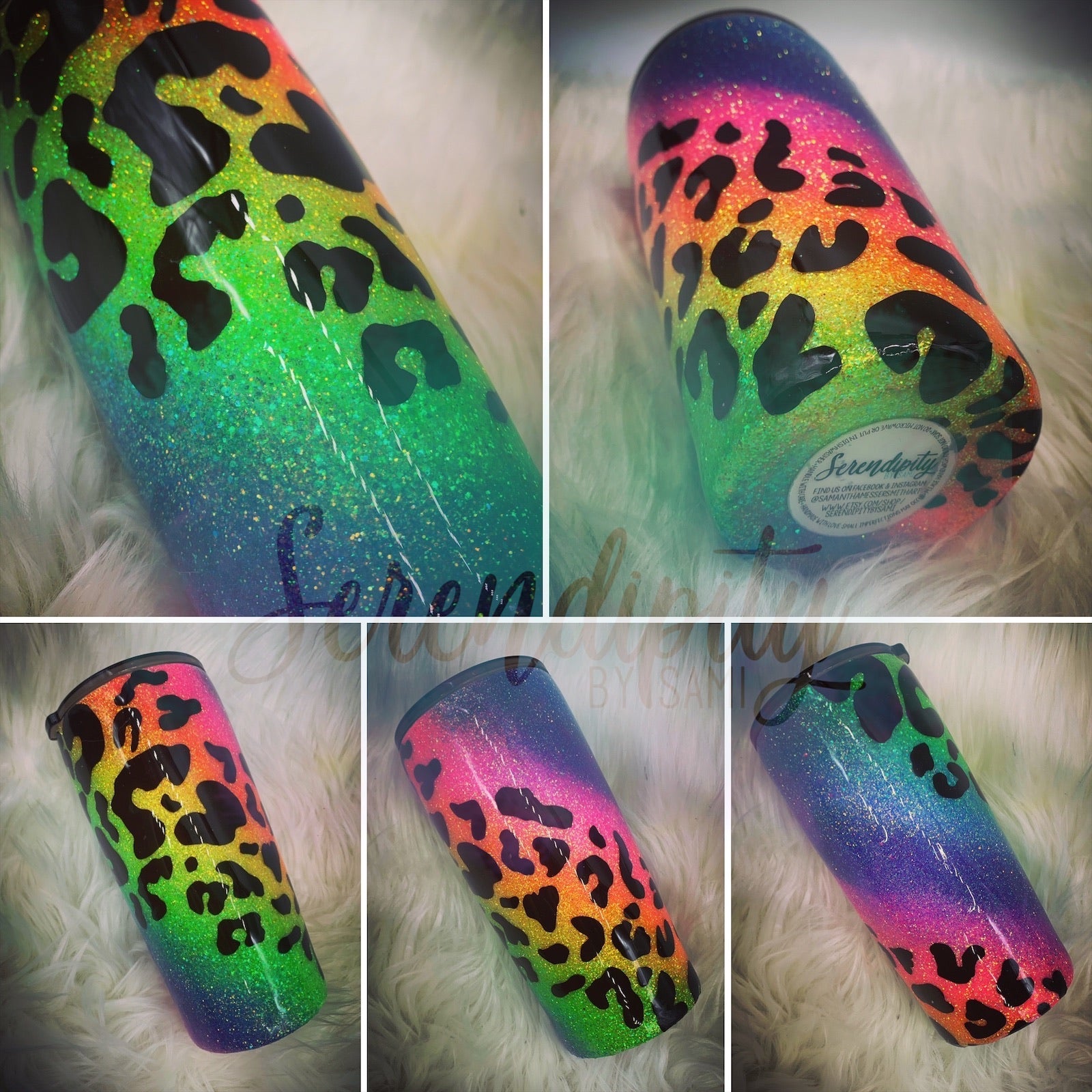 Glitter Drip Tumbler. Neon Leopard Tumbler Wrap